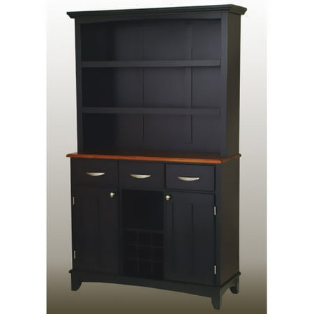 Home Styles Large Buffet with Open Hutch, Black with Cottage Oak Top