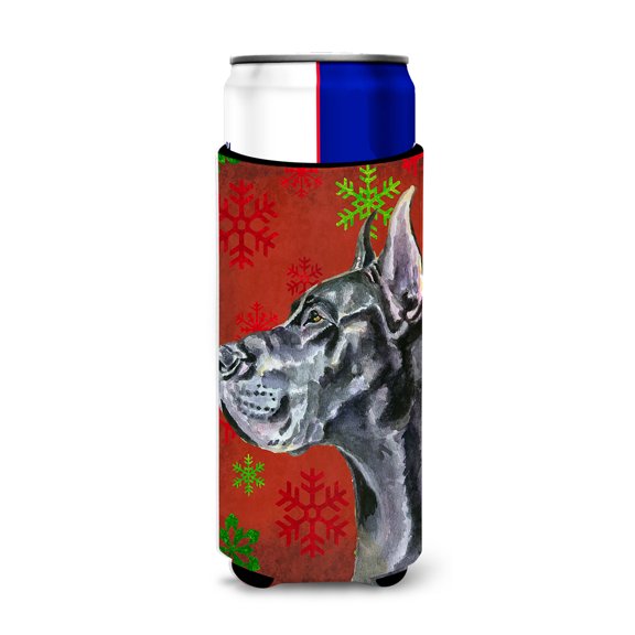 Black Great Dane Red Snowflakes Holiday Christmas Ultra Hugger for slim cans