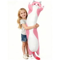 SANMADROLA Cute Cat Stuffed Animals Body Pillow 51 x 20" Pink Plush Decorative Pillow, Soft Fabric