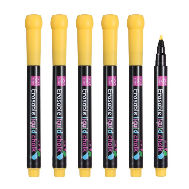 Uxcell Liquid Chalk Markers, 6Pcs Whiteboard Markers Fine Tip Dry Wipe Pens Colorful Wet Erase Chalk for Whiteboard LED Note Board Blackboard Planning Glass, Yellow