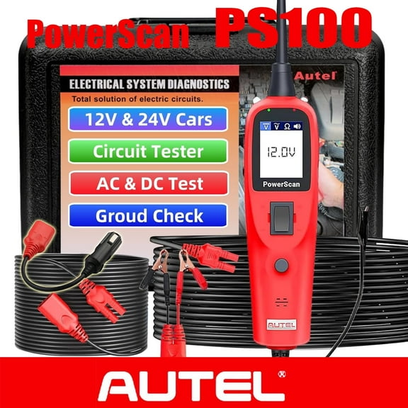 Autel PowerScan PS100 Automotive Circuit Tester, Power Circuit Probe Scan Tool, 12-24V Electrical Short Open Breaker Circuit Finder, AC/DC Current Resistance, 20ft Extension Cord, for 99% Car