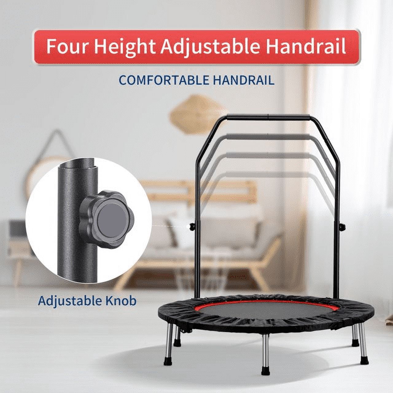 Ainfox Mini Trampoline with Adjustable Handle Bar, Fitness Rebounder, 330 lbs Load Capacity, 40 Inch,Red