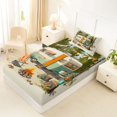thumbnail image 2 of Manfei Kawaii Camper Twin Fitted Sheet 2 Pieces,Cute Adventure Car Bedding,White Green,1 Fitted Sheet and 1 Pillowcase, 2 of 4