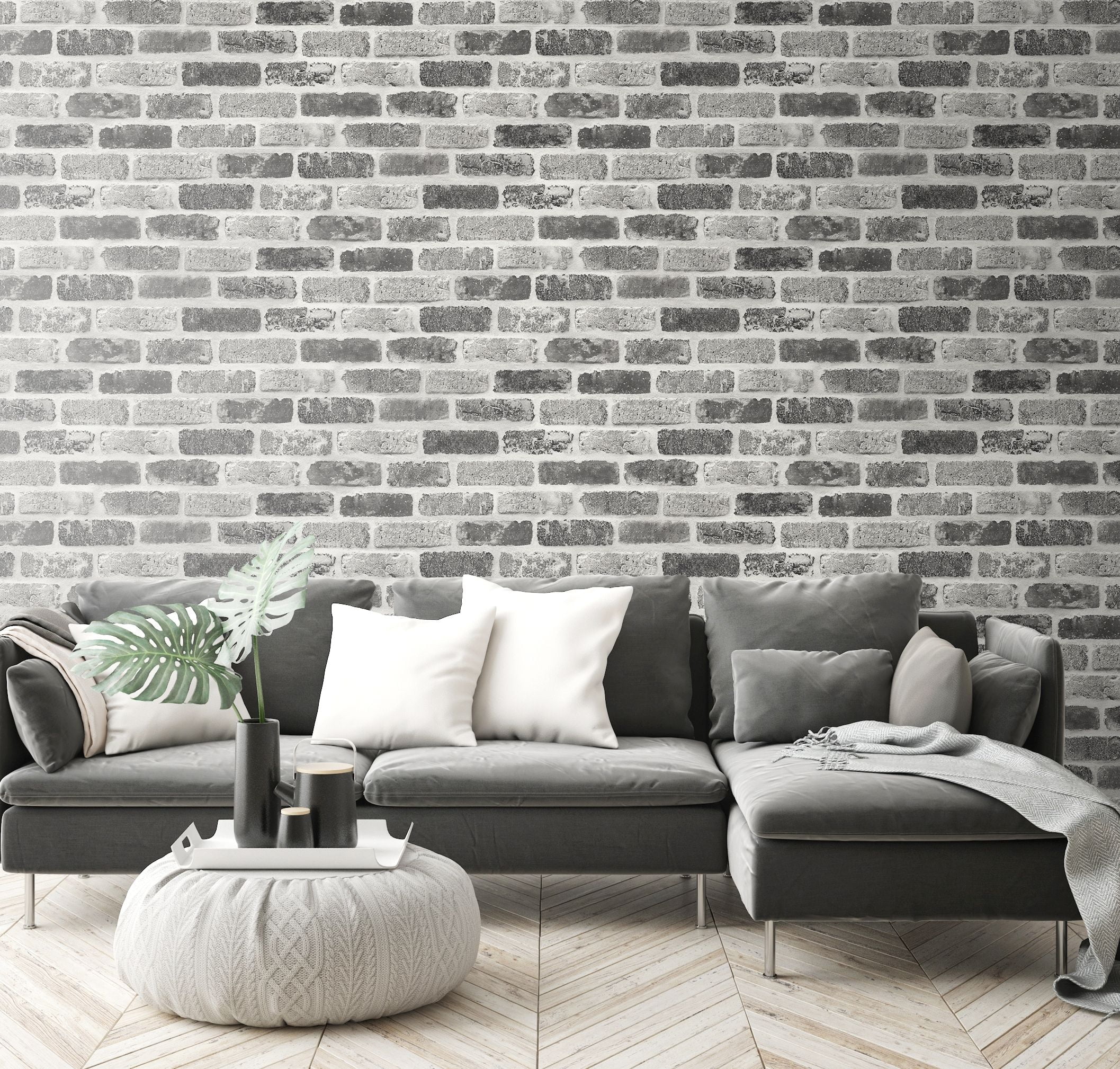 NextWall Gray Washed Brick Peel and Stick Wallpaper