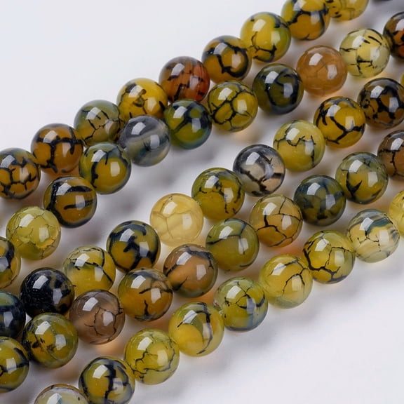 Natural Dragon Veins Agate Beads Strands Dyed Round Olive 8mm Hole: 1mm about 48pcs/strand 15.5 inch