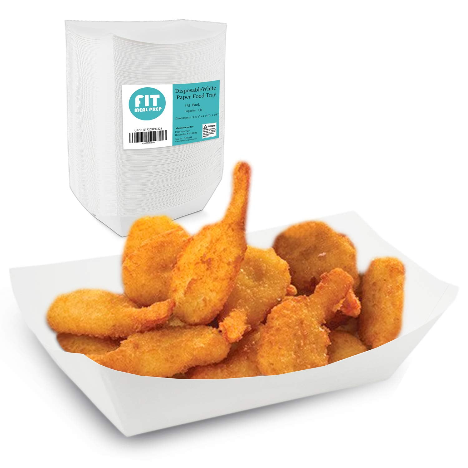 [125 Pack] 1 lb White Paper Food Tray Grease Resistant Serving Plate