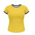 thumbnail image 6 of Kinrui Short Sleeve Fitted T-Shirts for Women Denim Patchwork Trim Casual Summer Tops Yellow S, 6 of 6