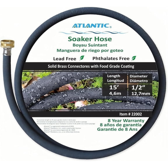 PLUMYHG-Short Soaker Hose 1/2 IN.x 15 FT, Solid Brass Connectors with Food Grade Coating, Keep Your Plants Healthy