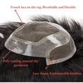 thumbnail image 2 of Toupee for Men Fine French Lace with PU Around Mens Breathable Male Hair Prosthesis 120% Density Real Human Hair Replacement System( #1B), 2 of 6
