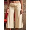 thumbnail image 4 of Pantalones capri de mujer con cintura plegable, tiro bajo, color liso, pierna ancha, estilo cropped., 4 of 7