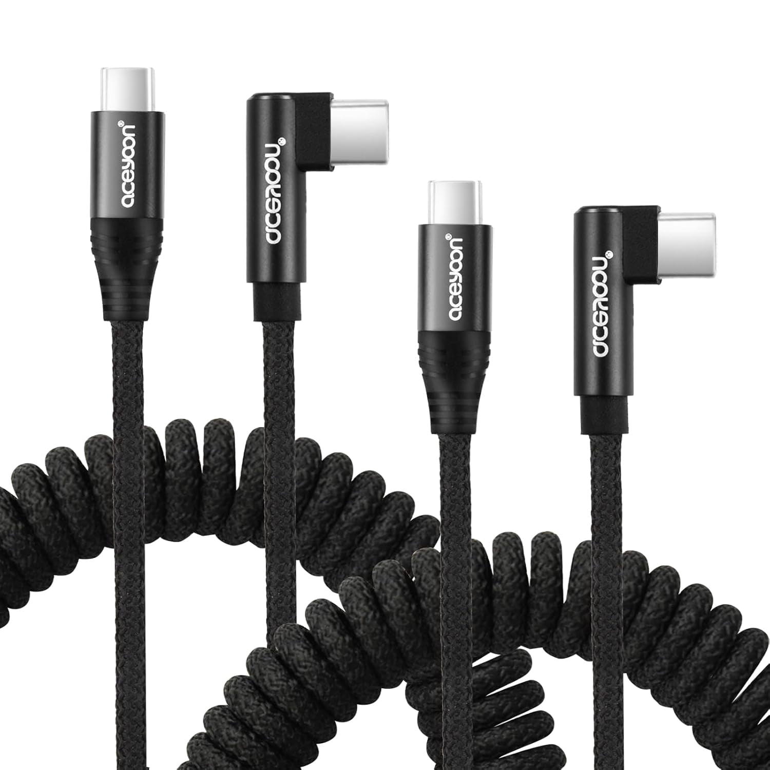 MHAWBL-USB C to USB C Coiled Cable 3FT, 2 Pack 90 Degree USB C Charger Cable for Car 100W Type C Charging Cord Compatible for iPhone 16/15/iPad, for Samsung Galaxy S25/24/23, for Google Pixel 10/9/8