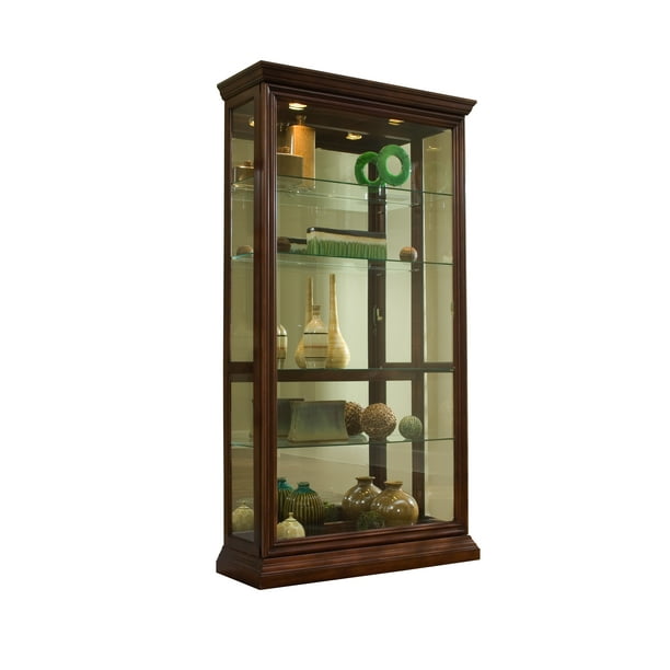 Home Meridian Lighted Sliding Door 4 Shelf Curio Cabinet In Cherry Brown Com Home Meridian Lighted Sliding Door 4, Lighted Curio Cabinet With Sliding Door