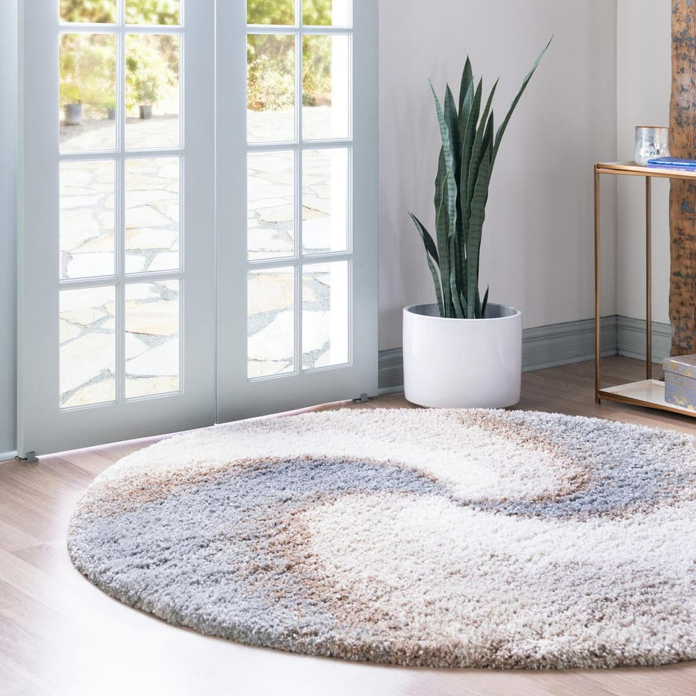 Soft Touch Shag Collection Round Rug ‚Äì 3 Ft Round Khaki Shag