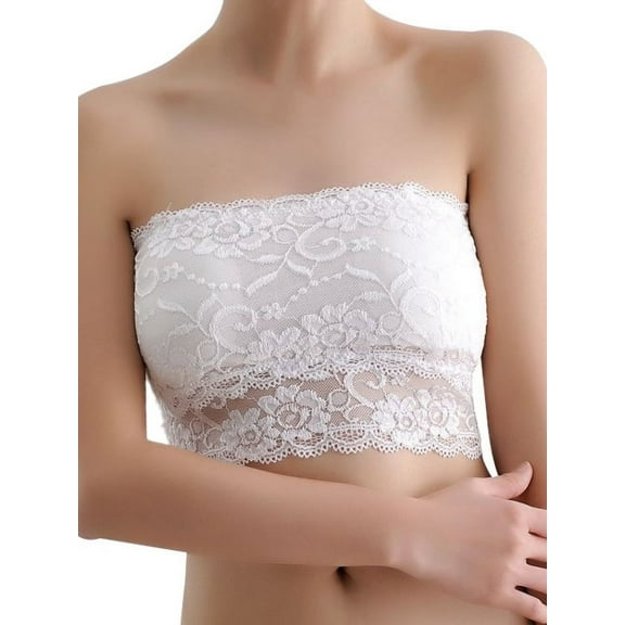 Zupora Women's Bandeau Soft Comfy Stretch Floral Lace Strapless Seamless Tube Top Crop Top Wrap Bras, Black White, One Size