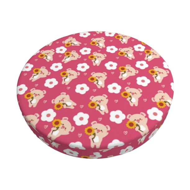 Disketp Piggy Sunflower Funda Redonda para Taburete, Funda de Cojín para Silla de Bar Suave y Elástica-14 inch