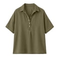 thumbnail image 5 of Sillenn Retro Denim Shirt for Women Collar Henley Half Button Short Sleeve Jean Shirt Oversized Dressy Casual Jean Blouse Lightweight Loose Fit Business Casual Office Work Polo Shirt Army Green S, 5 of 5