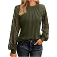 thumbnail image 2 of Long Sleeve Shirts for Women Dressy Casual Lace Tops 2025 Fall Outfits Business T-Shirts Work Blouses Clothes 03-Green XXL, 2 of 3