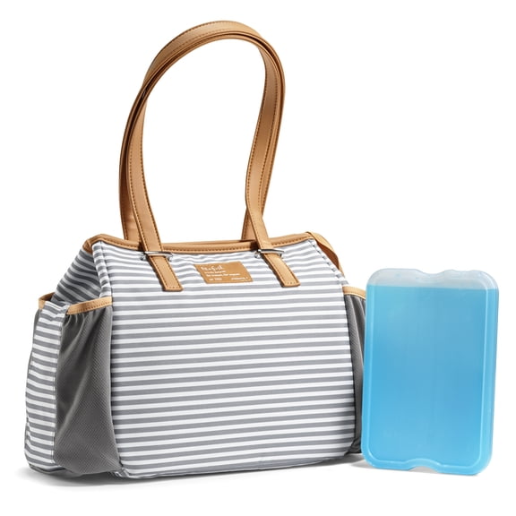 Fit & Fresh Copley Lunch Bag for Women, Large Lunch Tote, Reusable Insulated Lunch Bag for Work, Includes XL Slim Ice, Thin Gray Stripe, Best Used for On-the-Go Snacks, Workday Meals, and Travel