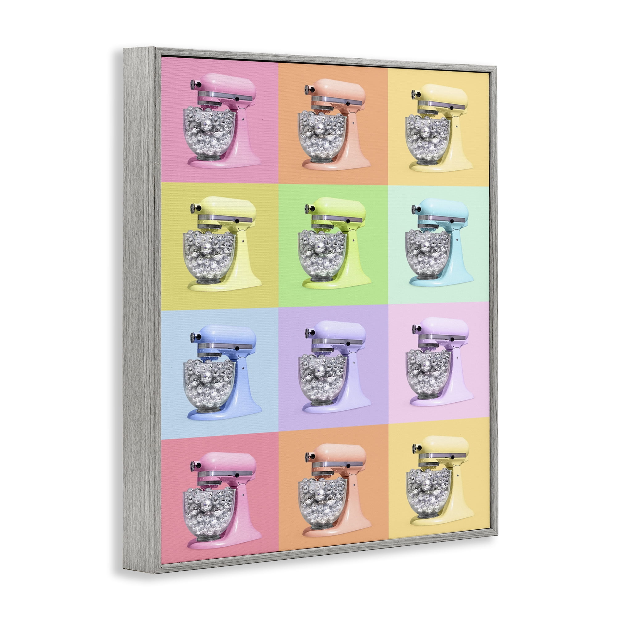 Stupell Industries Disco Ball Kitchen Mixer Collage Gray Framed Giclee Art, design by LISH Creative