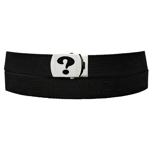 Question Mark Buckle Black Adjustable Canvas Web Belt With Metal Buckle 32 to 72