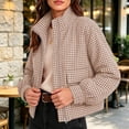 thumbnail image 5 of Yutgune Women's Cropped Plaid Jacket Zip up Stand Collar Casual Coat with Pockets Bomber Gingham Jacket Fall Workout Outerwear, 5 of 8