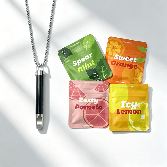 Breathing Necklace to Replace Bad Habit with 4 Packs Flavor Refillable Pods, Adjustable Air Flow Necklace for Stress Relief with Leak-Proof Design & Flat Mouthpiece, Habit Support Necklace for Adults