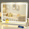 thumbnail image 1 of LuxeVue Vanity Mirror with Lights, 23" x 18" Large Makeup Mirror with 3 Color Modes & Adjustable Brightness, Detachable 15x Spot Magnification, Smart Touch Control,Plug in(Tabletop & Wall-Mounted), 1 of 7