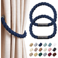 thumbnail image 2 of 2 Pack Strong Magnetic Curtain Tiebacks Modern Simple Style Drape Tie Backs Convenient Decorative Weave Rope Curtain ( Navy Blue) M01, 2 of 6
