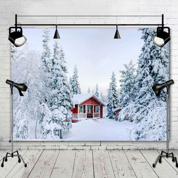 EREHome Polyester Fabric 7x5ft Winter Snow Background Photo Studio Children Photography Backdrops Props House Trees