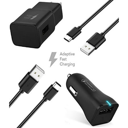 Samsung Galaxy S8 / S8 Edge Charger! Adaptive Fast Charger Type-C Cable {Wall Charger + Car Charger + 2 Cables} True Digital Adaptive Fast Charging uses dual voltages for up to 50% faster charging!