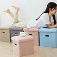thumbnail image 2 of Folding Storage Ottoman Cube 12'' Linen Foot Rest Stool Pouffe Lounge Storage Seat Storage Box Hollow Design Padded with Memory Foam Lid, Collapsible Versatile Storage Box Organizer for Space Saving, 2 of 2