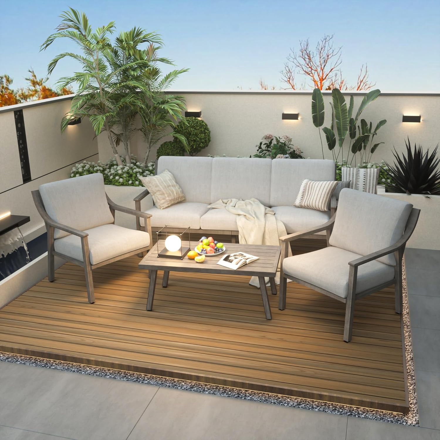 T-Patio Aluminum Outdoor Lounge Chairs, Patio Furniture Armchair, Grey, Set of 1