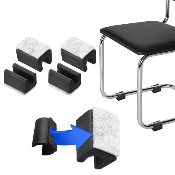 Uxcell Rectangle U Shaped Chair Leg Tips Caps with Felt Pads, Slide Smoothly Furniture Feet Floor 10mm 4