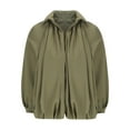thumbnail image 5 of BiZtdJrK Womens Puffed Bomber Jacket Pleated Front Batwing Long Sleeve Zipper Jackets Lapel Collar Dressy Casual Outerwear Army Green M, 5 of 6