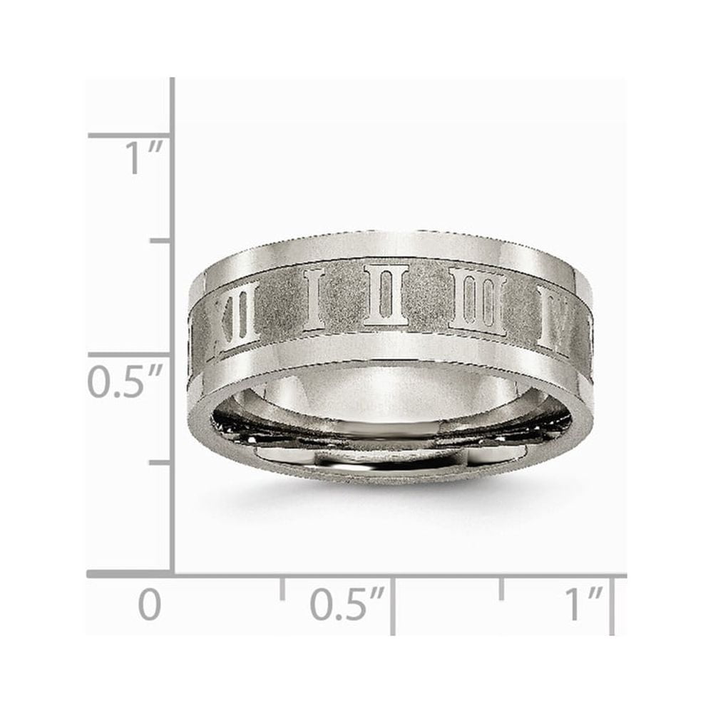 Titanium Roman Numerals 8mm Satin Polished Flat Band