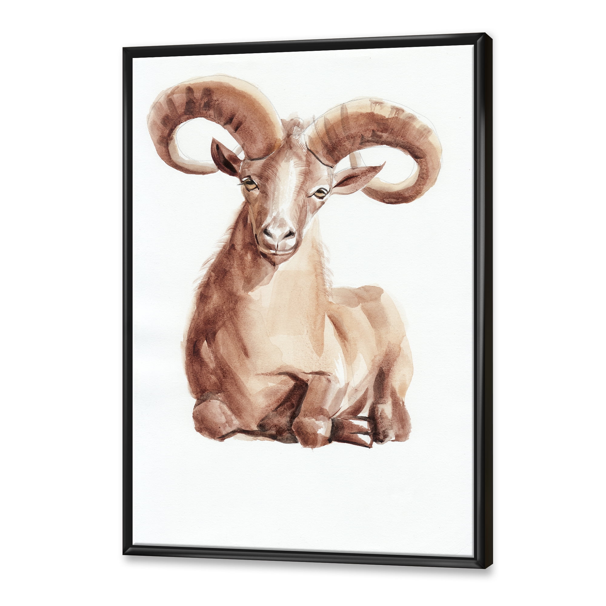 Designart 'Abstract Portrait of Wild Ram With Mighty Horns II' Farmhouse Framed Canvas Wall Art Print
