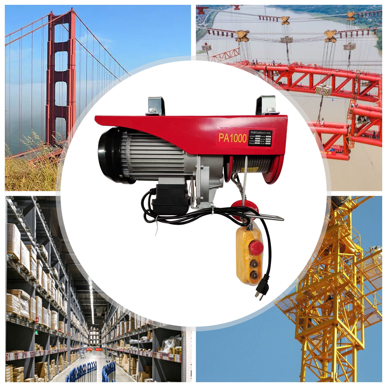 PA1000kg 2200LB Electric Wire Hoist Winch Hoist Crane Lift w/Remote Control 110V PA1000 Electric Wire Hoist Winch Engine Crane Lift Sling Strap 2200 Lbs w/Remote