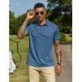 thumbnail image 6 of COOFANDY Mens Casual Polo T Shirt Short Sleeve Plaid Button Tees Pockets Golf Classic Basic Cotton Stylish Tops Bue, 6 of 9