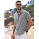 thumbnail image 3 of Camisa de lino para hombre, camisa de manga corta con botones, corte regular, camisas casuales, camisa de lino para playa de verano, L, 3 of 5