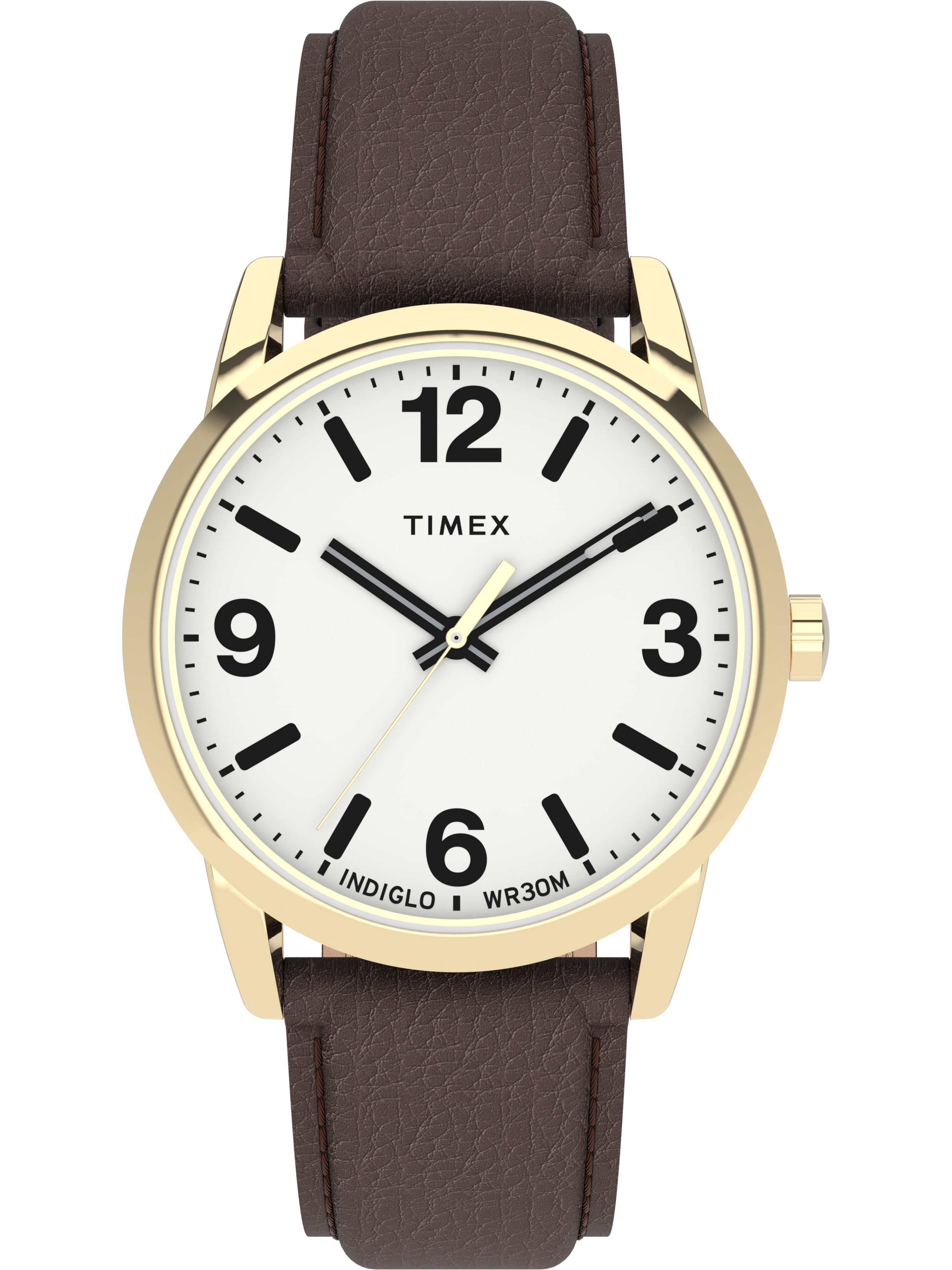 Timex - Timex Men's Easy Reader Bold 38mm Watch â Gold-Tone Case White Dial with Brown Leather