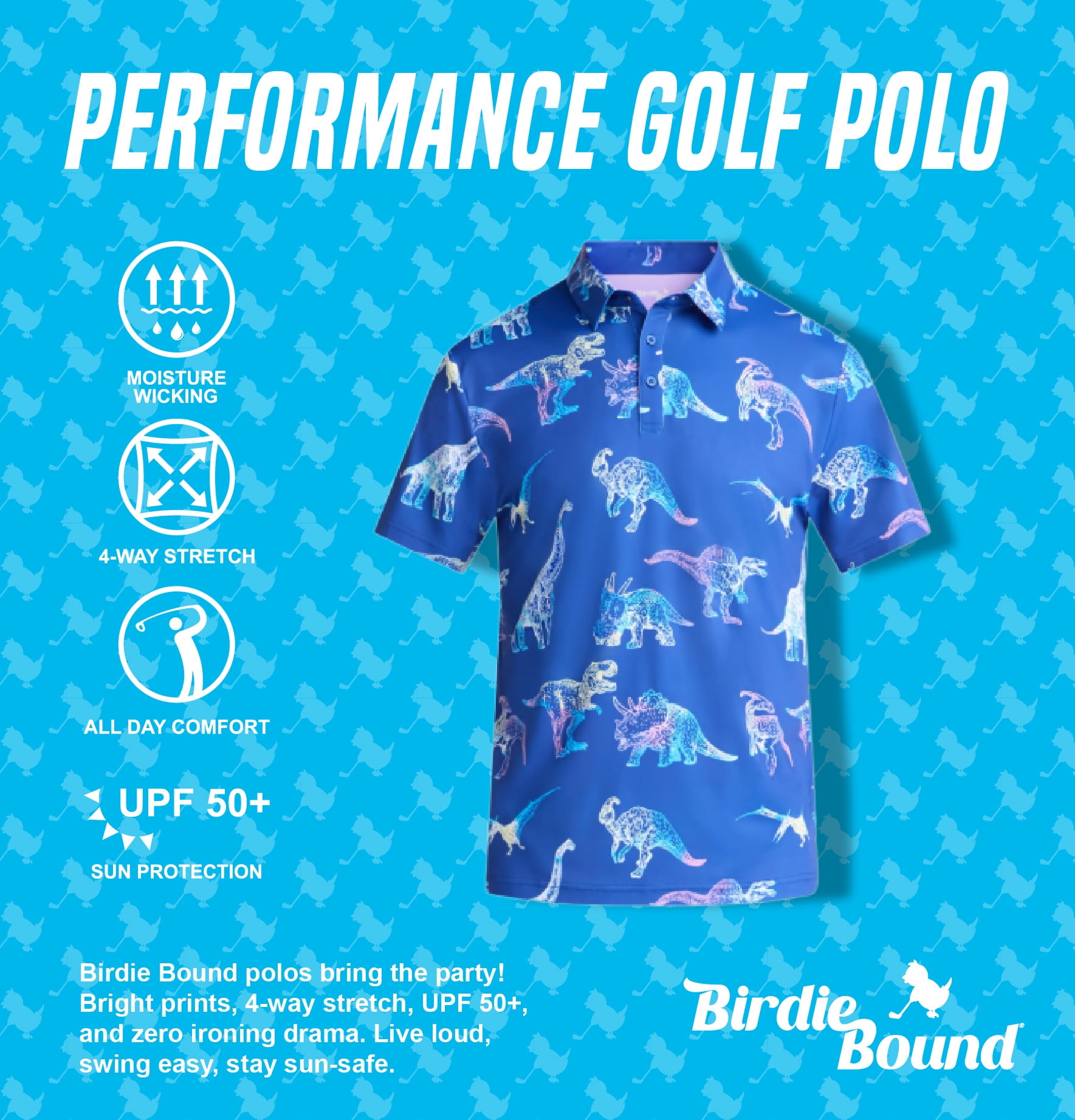 Birdie Bound Men's & Big Men's Novelty Print Golf Polo, Sizes S-5XL
