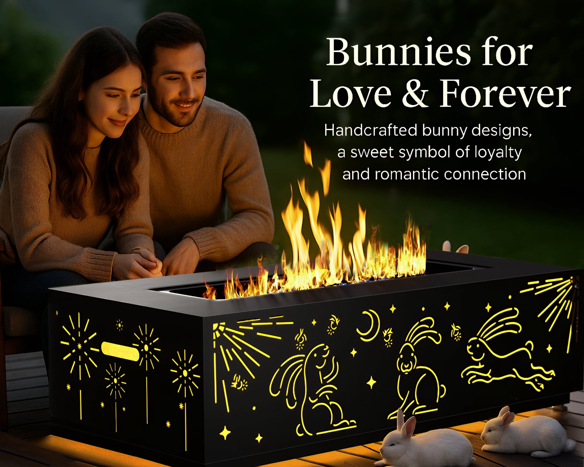 RADIATA 42” Rectangle Fire Pit Table, Dual Fuel Propane & Natural Gas Outdoor Firepit with Tank Table & LED Lights, 50000 BTU, Dark Gray