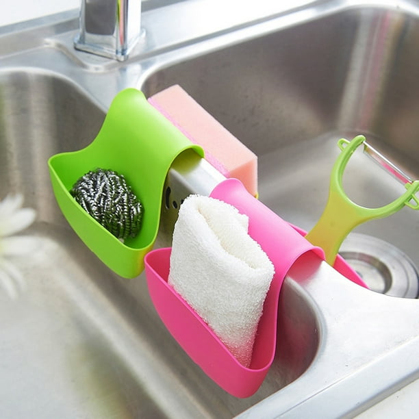Two Sided Kitchen Sink Sponge Holder Bag Drain Dish Cloths bathroom