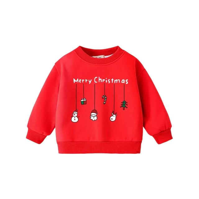 PMVFHDE Sweat-Shirt de Noël Festif Imprimé de Vacances pour Filles Col Rond Chandail à Manches Longues Haut Chaud et Confortable pour Tout-Petits Jeunes Tenue Décontractée Rouge, 7-8 Ans