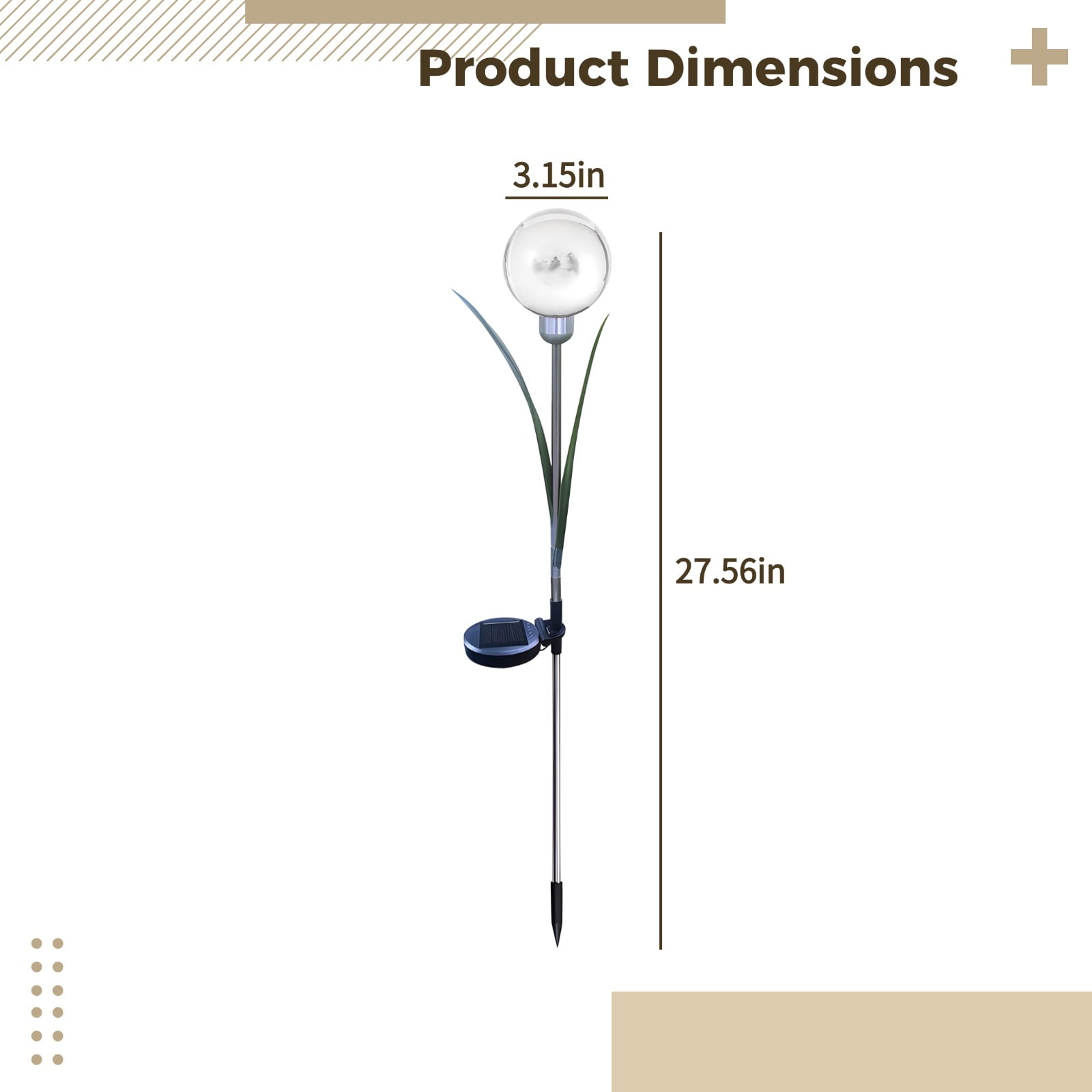 2 PCS Solar Flower Lights Outdoor, Waterproof Solar Ball Lights with Leaves, Stainless Steel 70 CM Garden Stakes, Warm Light for Pathway and Lawn Decoration
