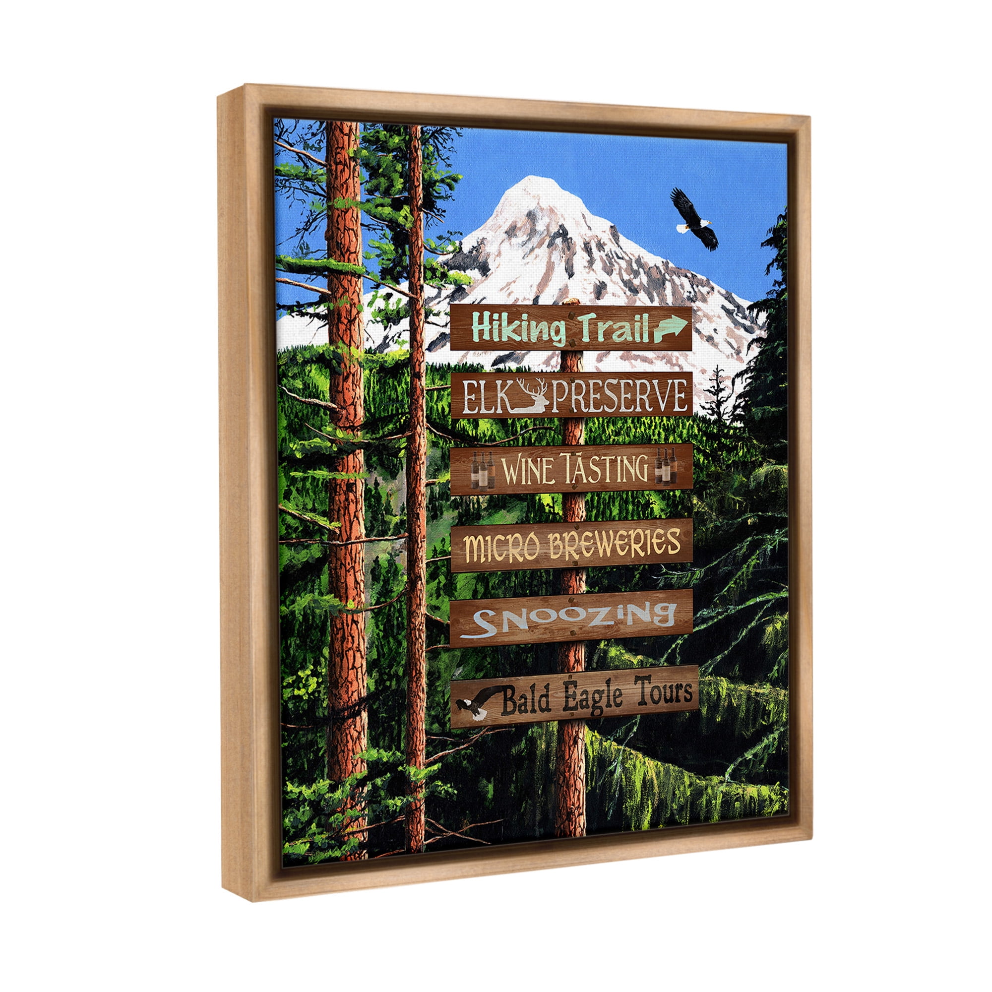 Stupell Industries Woodland Activities Sign Landscape Painting Brown Floater Framed Canvas Art Print Wall Art, 25 x 31