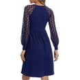 thumbnail image 2 of Mengpipi Women's Long Sleeve A-Line Lace Dress Cocktail Party Swing Dress with Pockets, Blue-S(US 4-6), 2 of 4