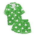 thumbnail image 4 of IWRICH Pajama for Women Short Sleeve Button down Tops and Shorts Satin Pjs 2 Piece Soft Sleepwear Loungewear Set 08-Green L, 4 of 5