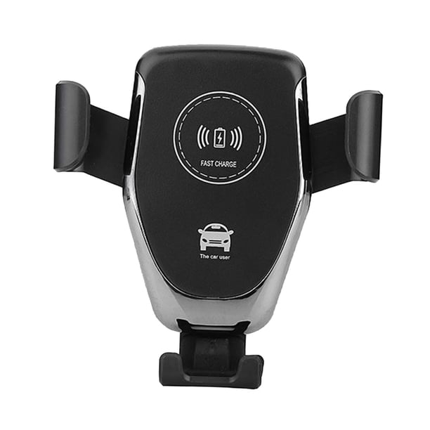 Cargador inalámbrico para coche de 10 W con carga rápida, soporte para teléfono con abrazadera para rejilla de ventilación Negro