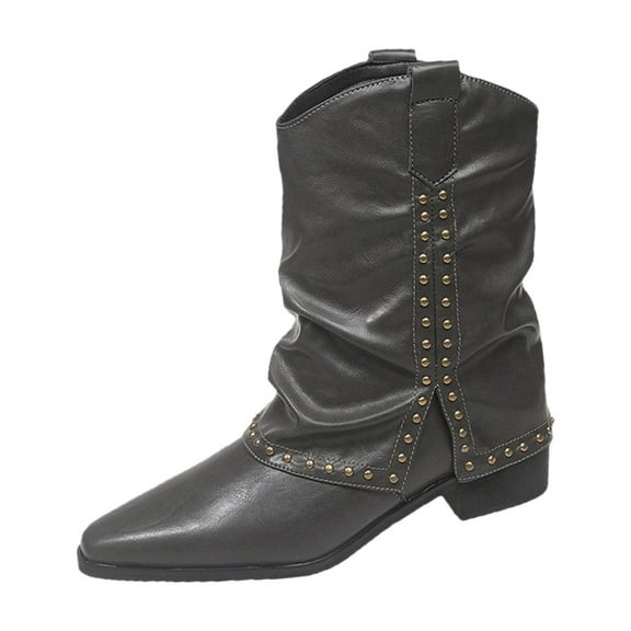 gakvbuo Ankle Boots For Women Ankle Boots Women's Casual Versatile V-Neck Cool Eye-Catching Fall And Winter Style Comfortable British Style Metal Thick Heel Short Boots